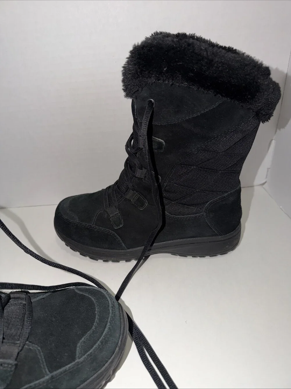 Columbia Boots Womens Ice Maiden Snow Winter Black Faux Fur Lace-Up Size 7 US